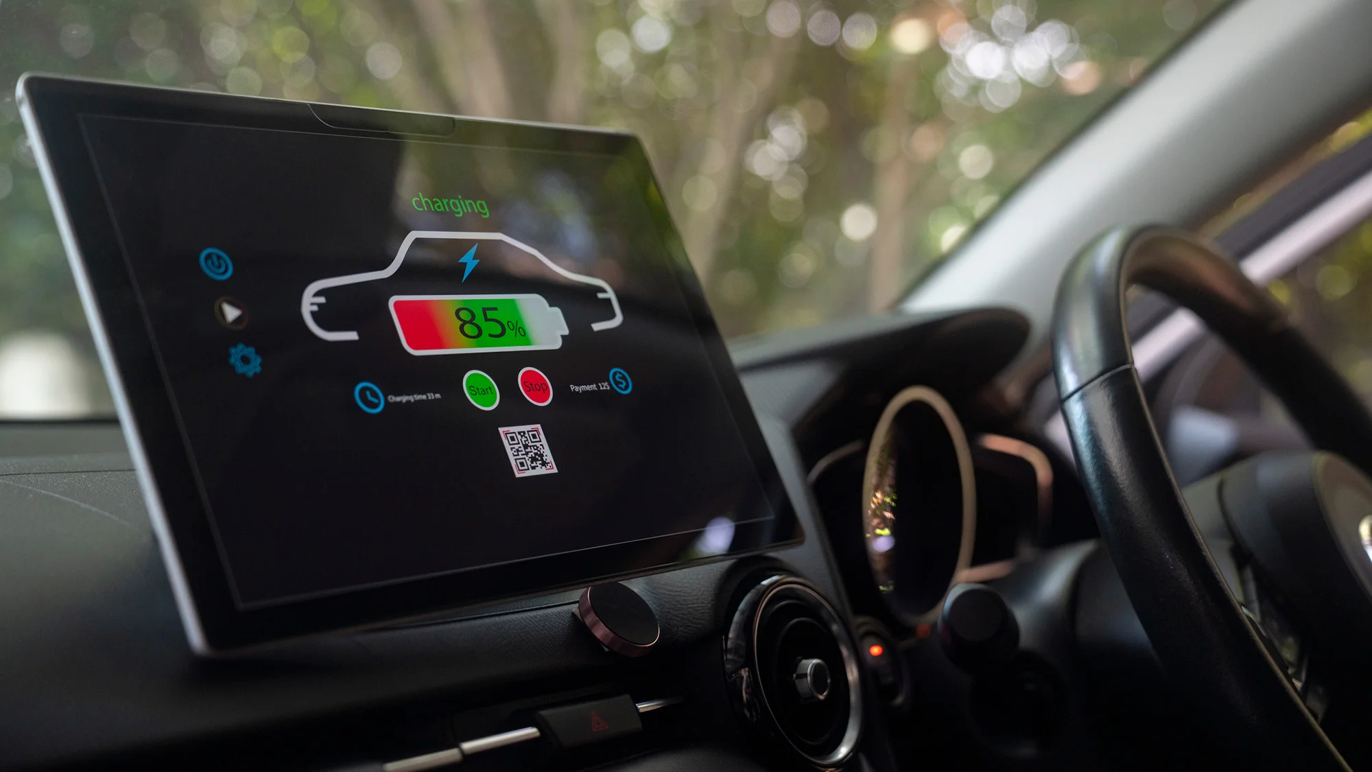 Electric vehicle charging screen.